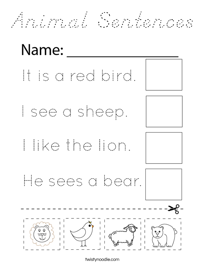 Animal Sentences Coloring Page