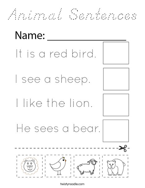 Animal Sentences Coloring Page