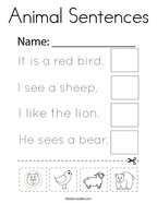 Animal Sentences Coloring Page