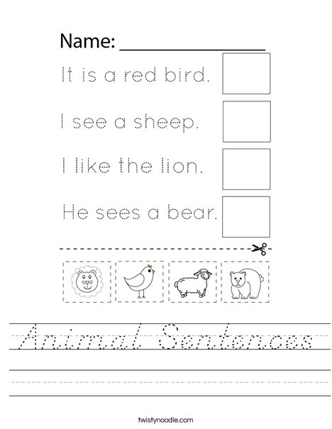 Animal Sentences Worksheet