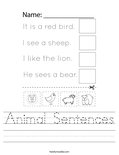 Animal Sentences Worksheet
