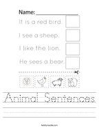 Animal Sentences Handwriting Sheet
