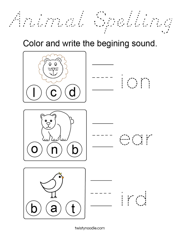 Animal Spelling Coloring Page