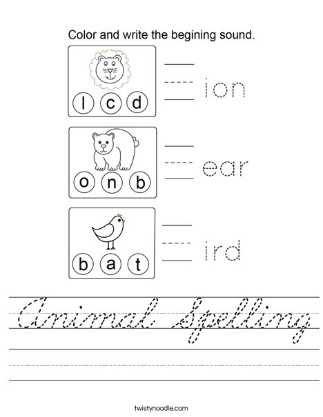 Animal Spelling Worksheet