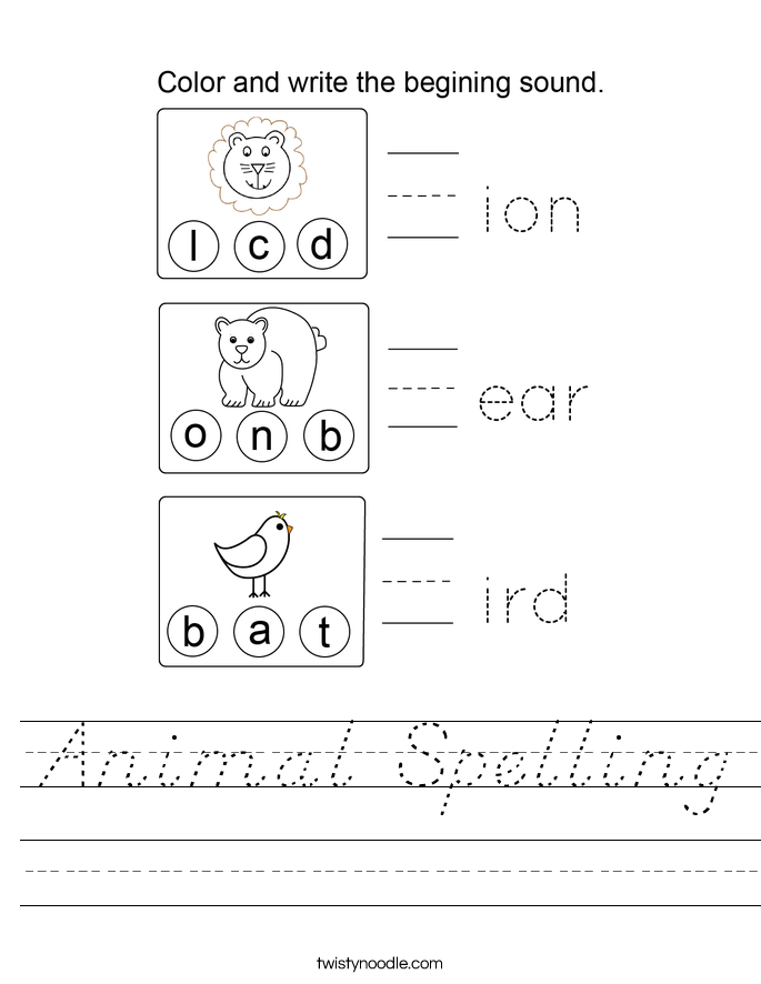 Animal Spelling Worksheet