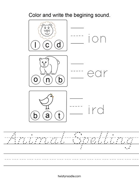 Animal Spelling Worksheet