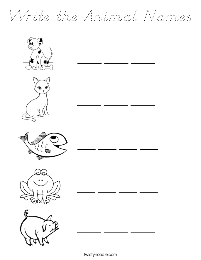 Write the Animal Names Coloring Page