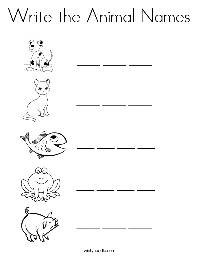 Write the Animal Names Coloring Page