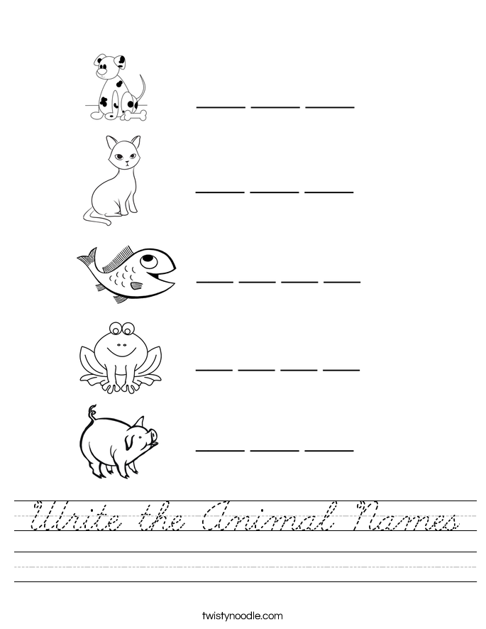 Write the Animal Names Worksheet
