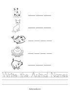 Write the Animal Names Handwriting Sheet