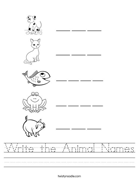 Write the Animal Names Worksheet - Twisty Noodle Write the Animal Names Worksheet - Twisty Noodle