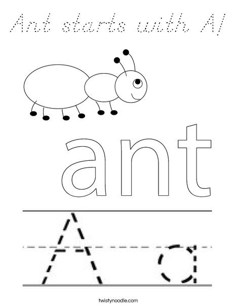 Ant starts with A Coloring Page - D'Nealian - Twisty Noodle