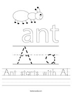 Ant starts with A Handwriting Sheet