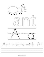 printable worksheet letter a Ant starts with A Handwriting Sheet