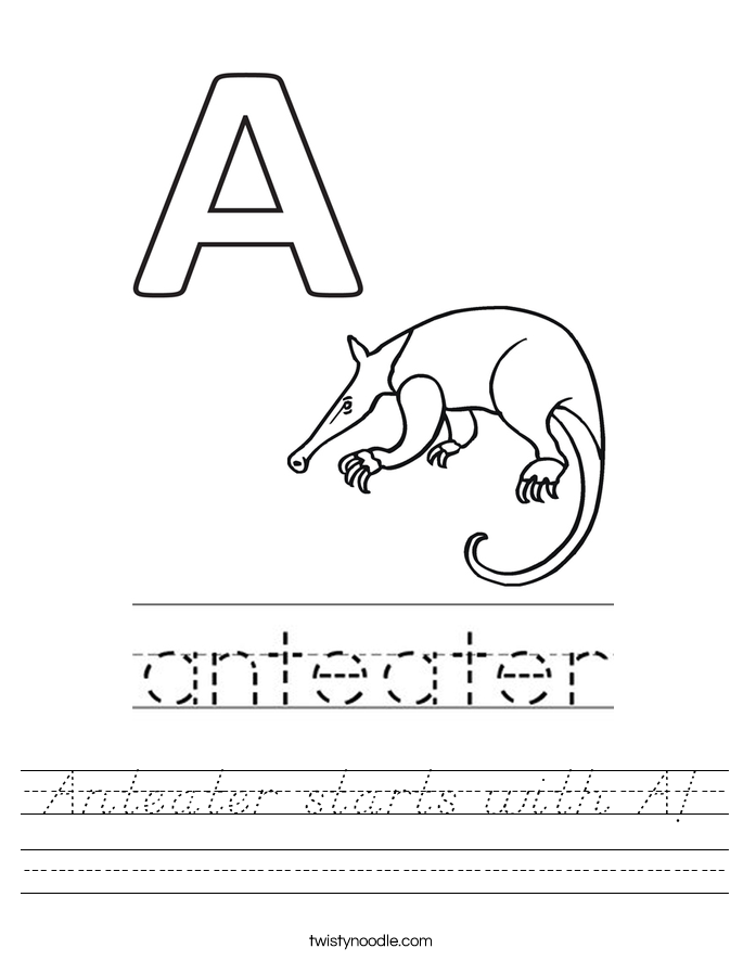 Anteater starts with A! Worksheet