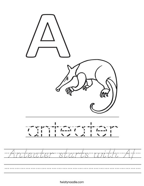 Anteater starts with A! Worksheet