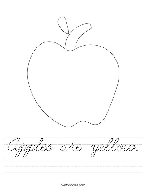 Apples are yellow Worksheet - Cursive - Twisty Noodle