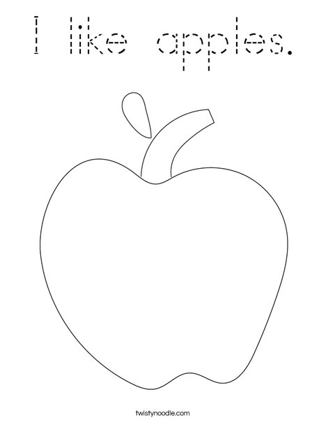 I like apples Coloring Page - Tracing - Twisty Noodle