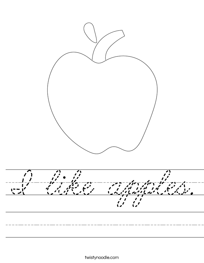 I like apples Worksheet - Cursive - Twisty Noodle