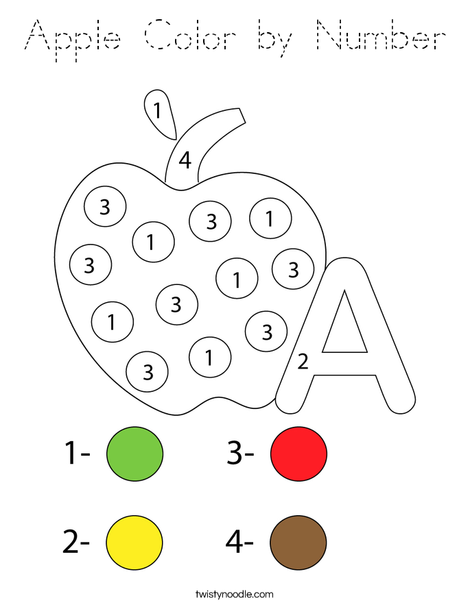 Apple Color by Number Coloring Page