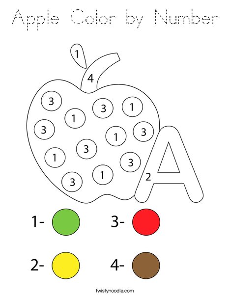 Apple Color by Number Coloring Page