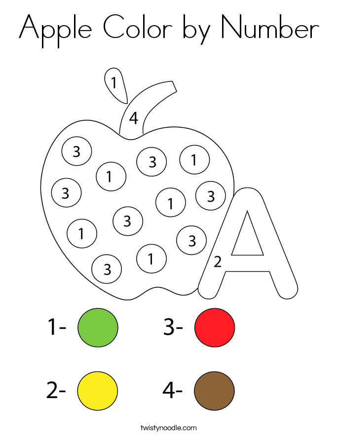 Apple Color by Number Coloring Page