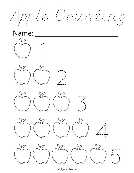Apple Counting Coloring Page - D'Nealian - Twisty Noodle