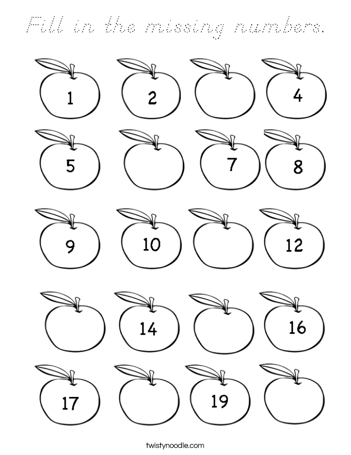 Fill in the missing numbers. Coloring Page