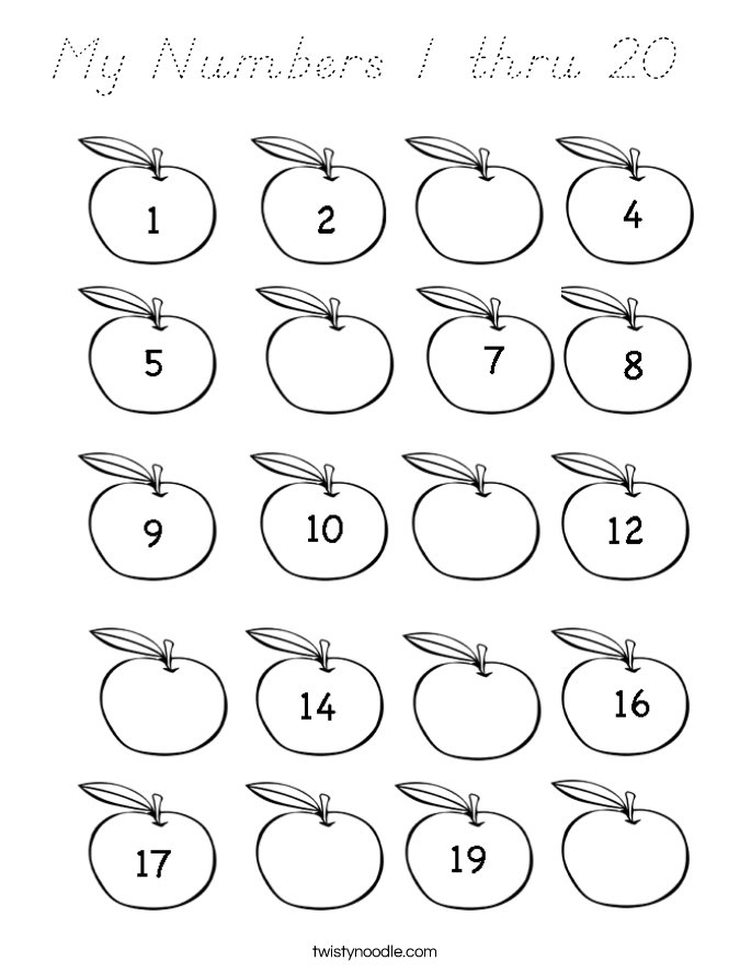 My Numbers 1 thru 20  Coloring Page