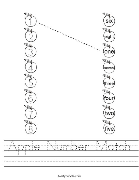 Apple Number Match Worksheet Twisty Noodle Apple Number Match Worksheet Twisty Noodle