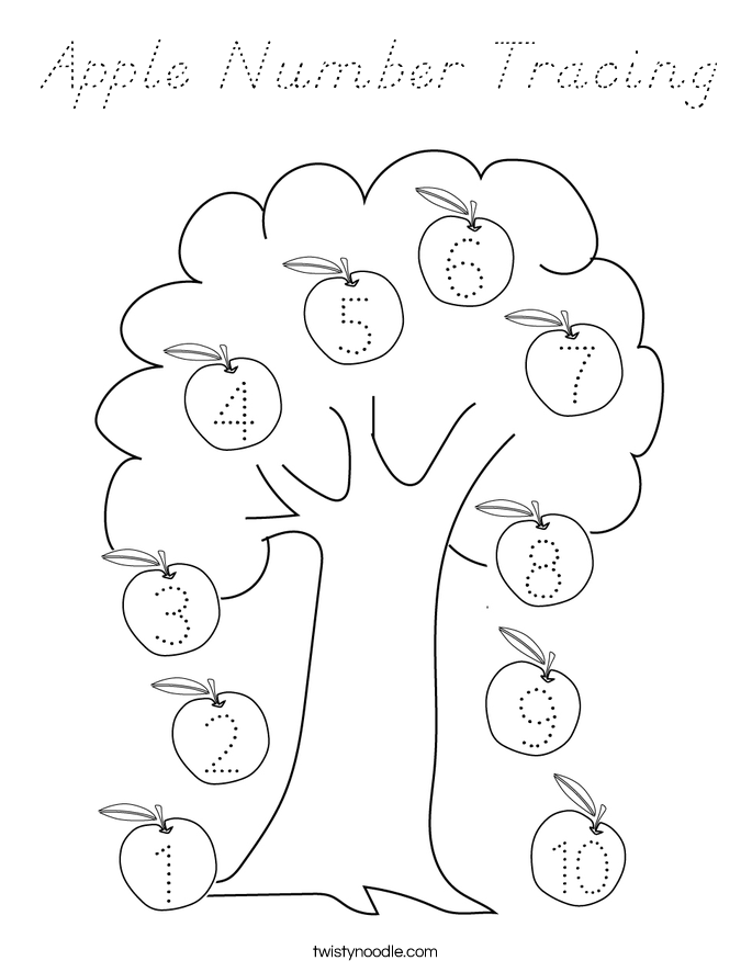Apple Number Tracing Coloring Page