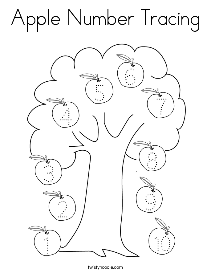 Apple Number Tracing Coloring Page