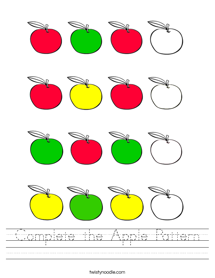 Complete The Apple Pattern Worksheet Twisty Noodle Complete The Apple Pattern Worksheet Twisty Noodle