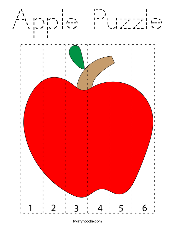 Apple Puzzle Coloring Page - Tracing - Twisty Noodle