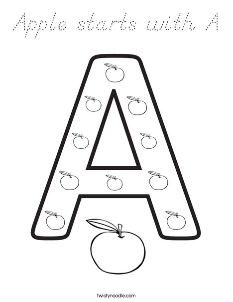 Apple starts with A. Coloring Page