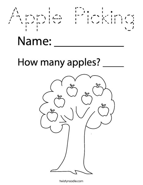 Download Apple Picking Coloring Page - Tracing - Twisty Noodle