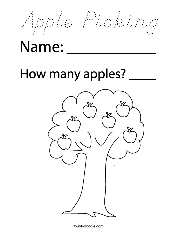 Download Apple Picking Coloring Page - D'Nealian - Twisty Noodle