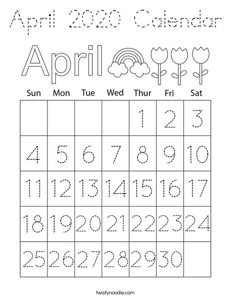 April 2021 Calendar Coloring Page