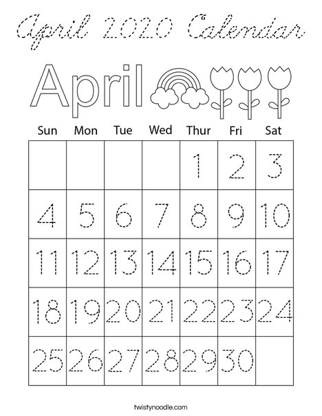 April 2021 Calendar Coloring Page