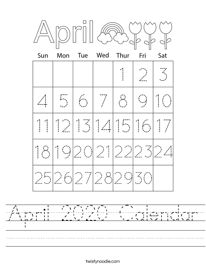 April 2020 Calendar Worksheet