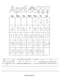 April 2020 Calendar Worksheet