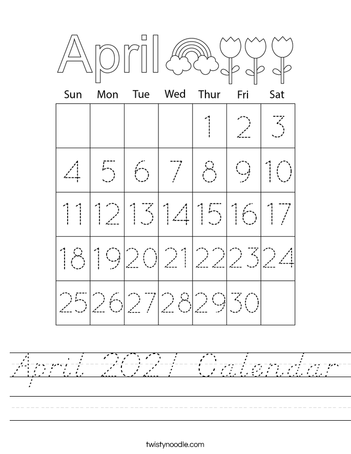 April 2021 Calendar Worksheet