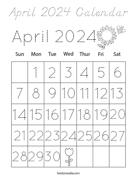 April 2024 Calendar Coloring Page