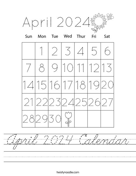 April 2024 Calendar Worksheet