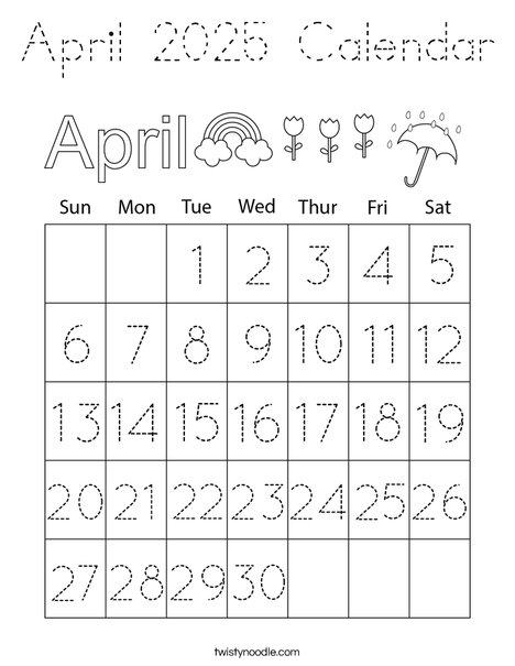 April 2025 Calendar Coloring Page