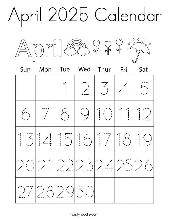 April 2025 Calendar Coloring Page