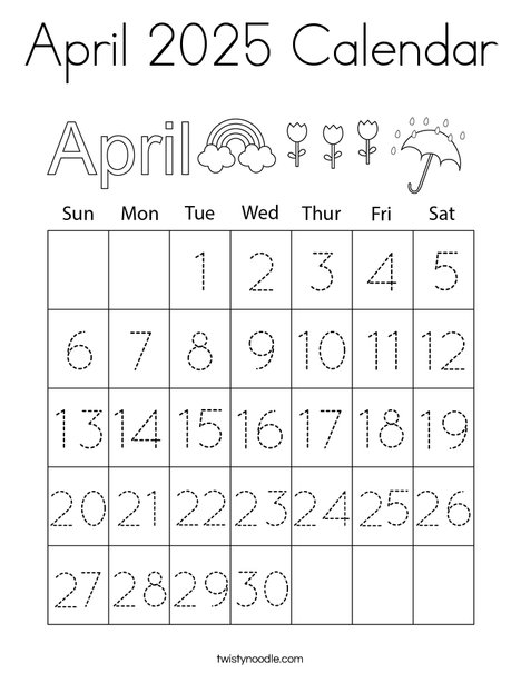 April 2025 Calendar Coloring Page