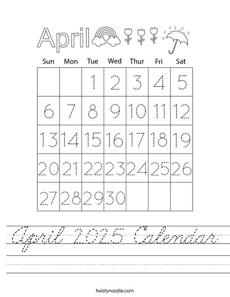 April 2025 Calendar Worksheet