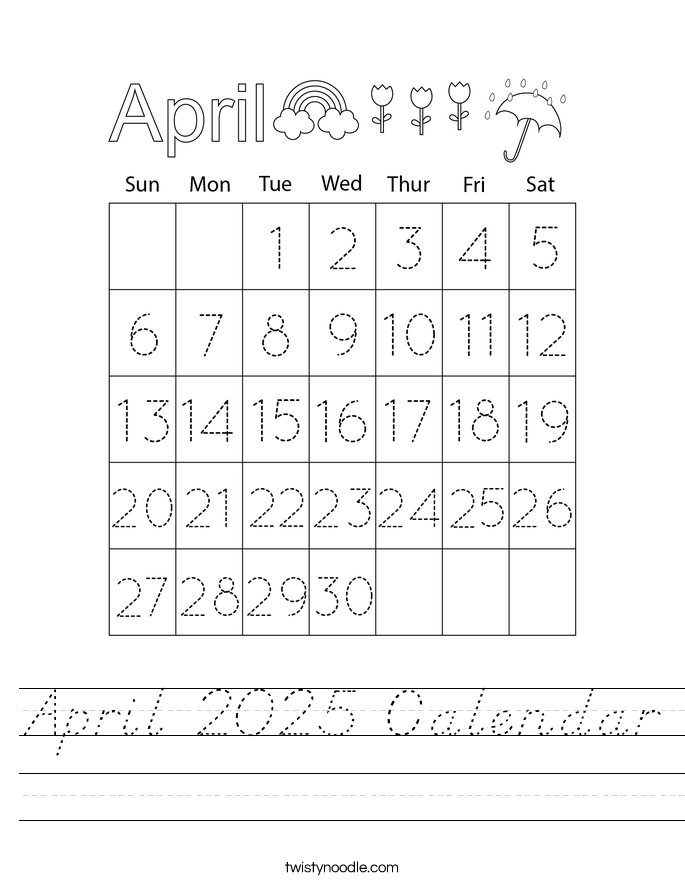 April 2025 Calendar Worksheet