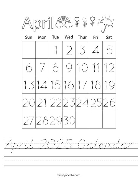 April 2025 Calendar Worksheet